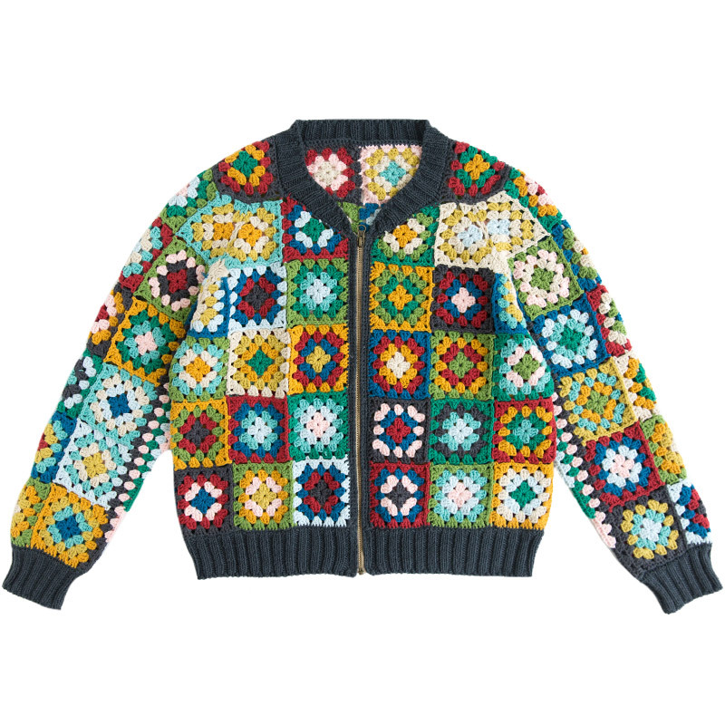 苏苏姐家祖母方格夹克毛线团编织毛衣钩针diy材料包秋冬女