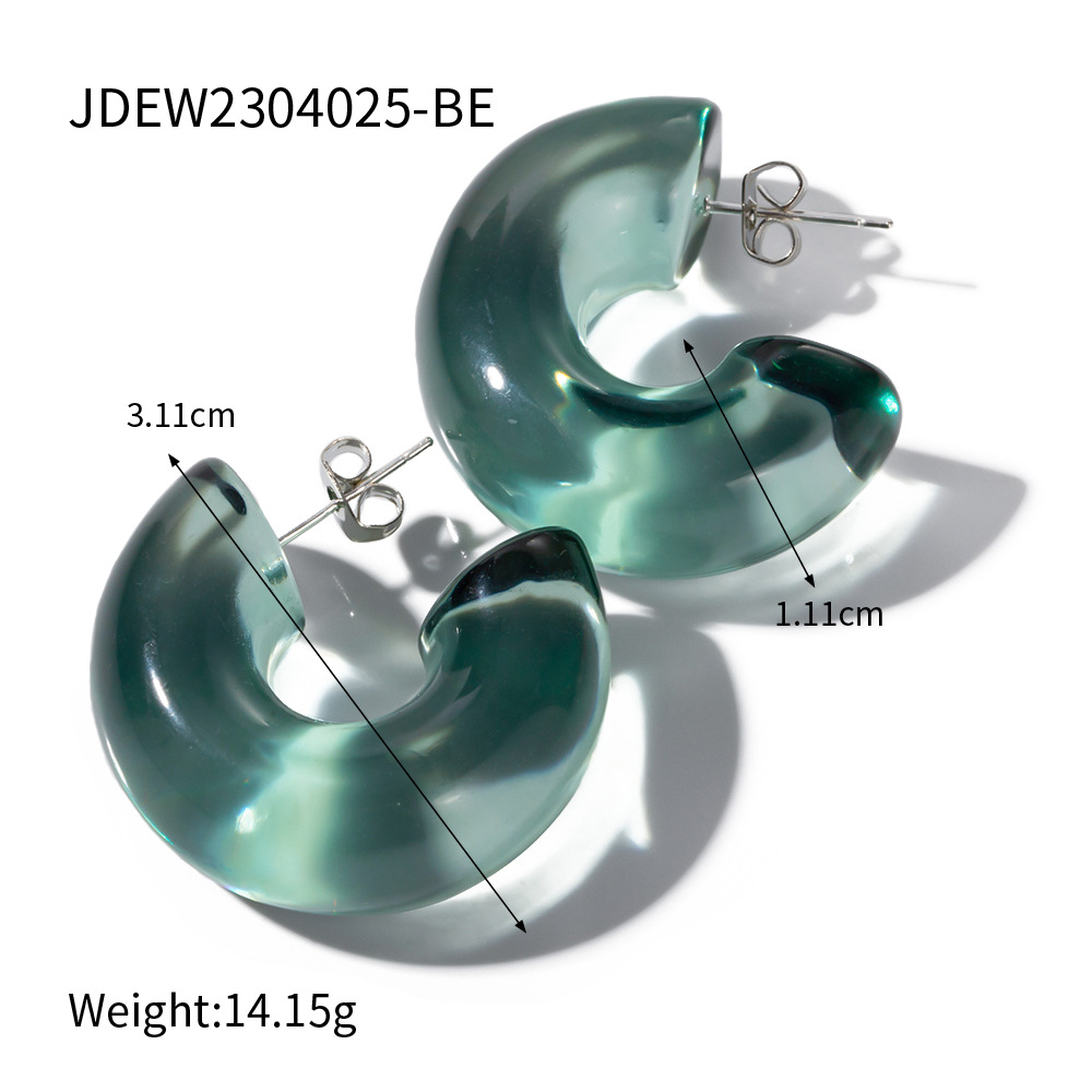Minimalist Daily Jewelry Solid Color Transparent Environmentally Friendly Resin Semicircle Steel Needle Stud Earrings Resin Twist Ring Trendy Earrings Wholesale