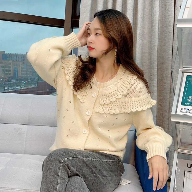 2021秋装新款针织开衫圆领长袖毛衣韩版女装气质通勤外套