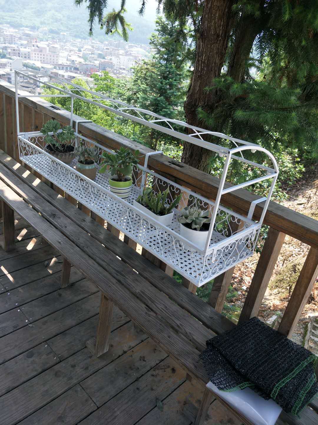 田园铁艺悬挂栏杆多肉花架 露养遮阳网防雨塑料膜雨棚架