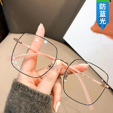 新款方形简约金属平光镜ins风大框素颜眼镜框韩版舒适防蓝光眼镜