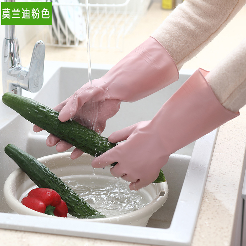 Fiber Shijie Dishwashing Gloves Kitchen Cleaning Household Gloves Waterproof Durable Fleece Padded Laundry Gloves Lengthened