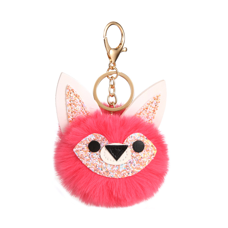 New Sequined Cute Fox Shape Fur Ball Keychain Little Creative Gifts Christmas Car Pendant Handbag Pendant