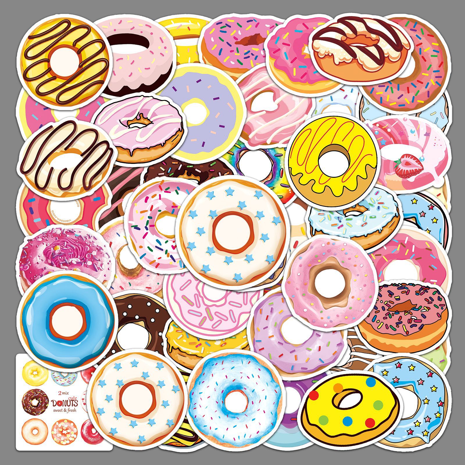 50张甜甜圈卡通贴纸滑板车行李箱贴纸 笔记本电脑汽车摩托车装饰