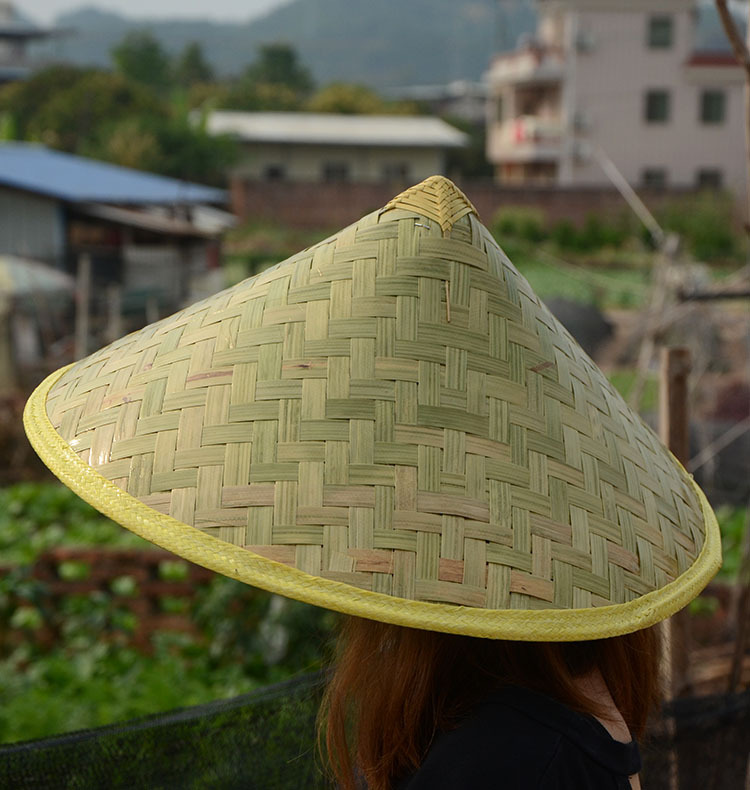 斗笠竹编防晒草帽男士钓鱼遮阳竹编斗笠帽农民户外凉帽舞台道具帽