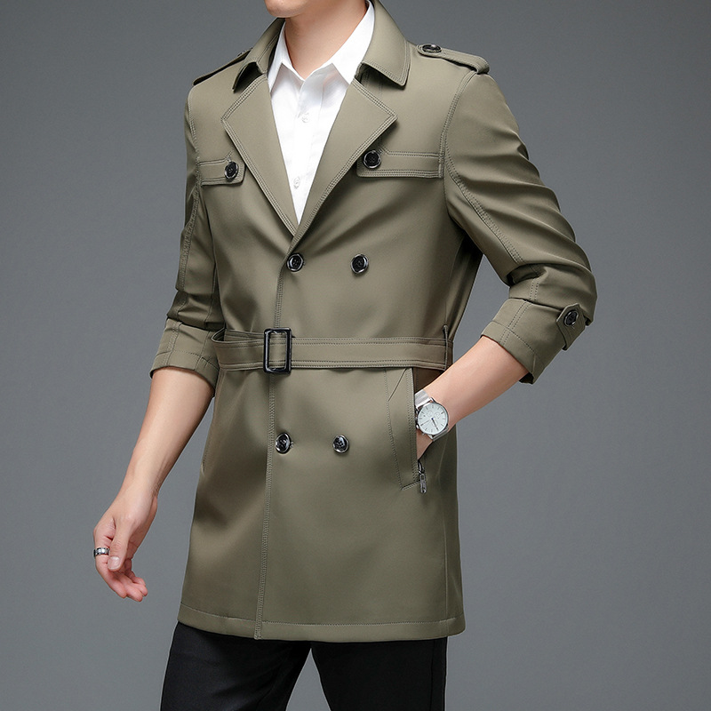 男士风衣中长款秋季休闲上衣修身商务男士潮流外套中年爸爸夹克衫