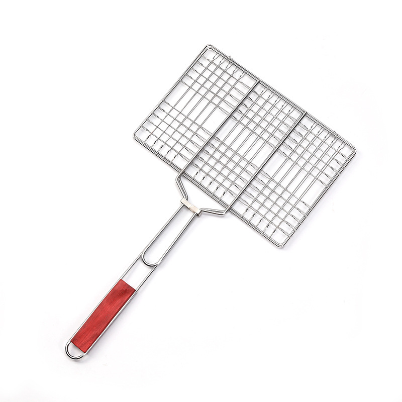 批发加粗电镀单双鱼烧烤网夹子商用烧烤夹 烤肉夹方形 大号烤鱼夹