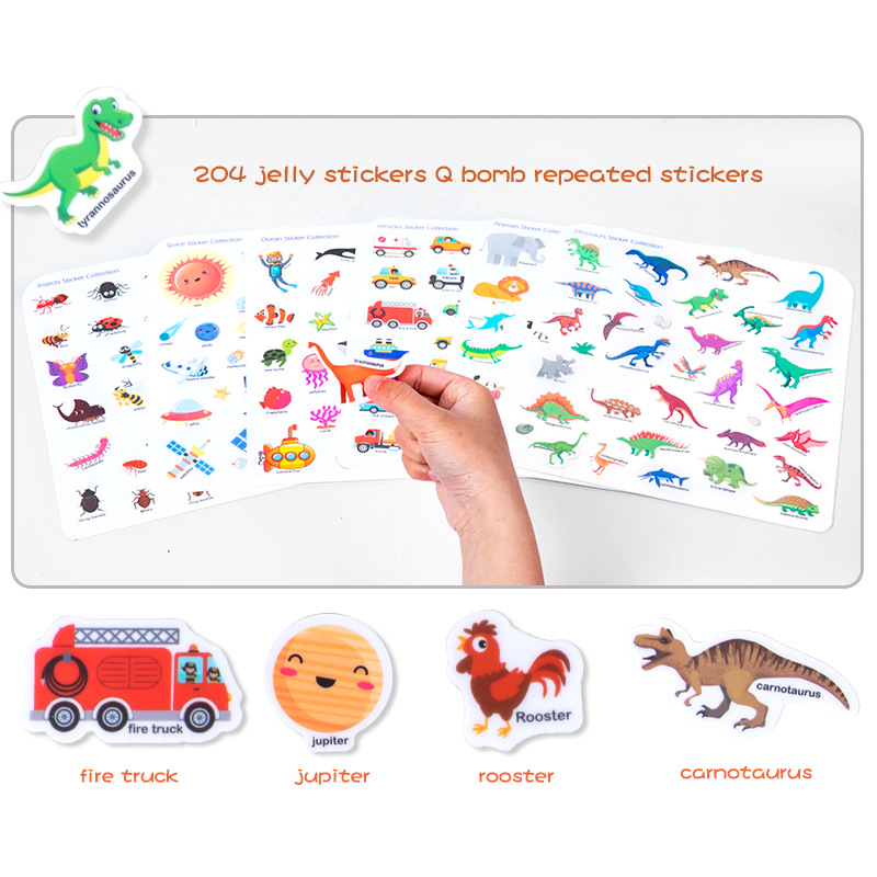 Children's Early Education Portable Quiet Jelly Sticker Book Kindergarten Enlightenment Educational Cognition Paste Book Flat