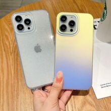 镭射渐变粉iPhone14promax适用苹果13透明满天星12pc硬壳11网红XS