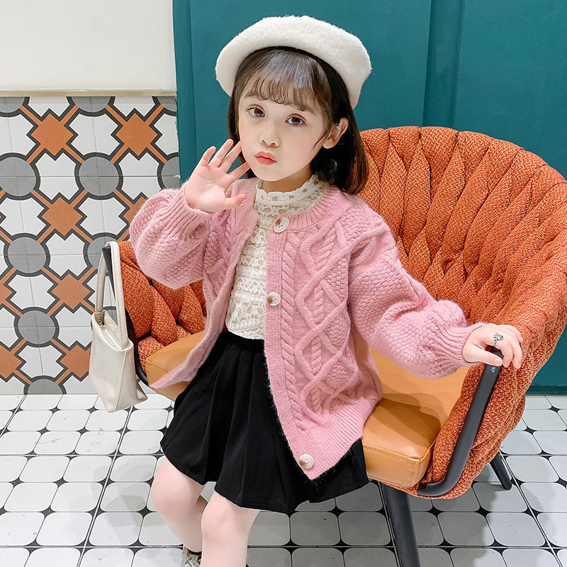 粗毛线宝宝麻花针织衫格子毛呢秋冬外套粗花呢大衣小香风布料高档大