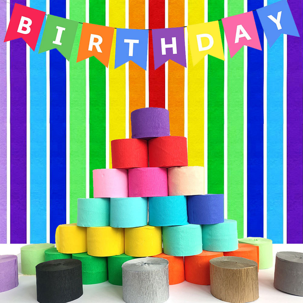 小红书儿童生日派对彩色皱纹纸卷彩条褶皱纸学校幼儿园场景装饰品