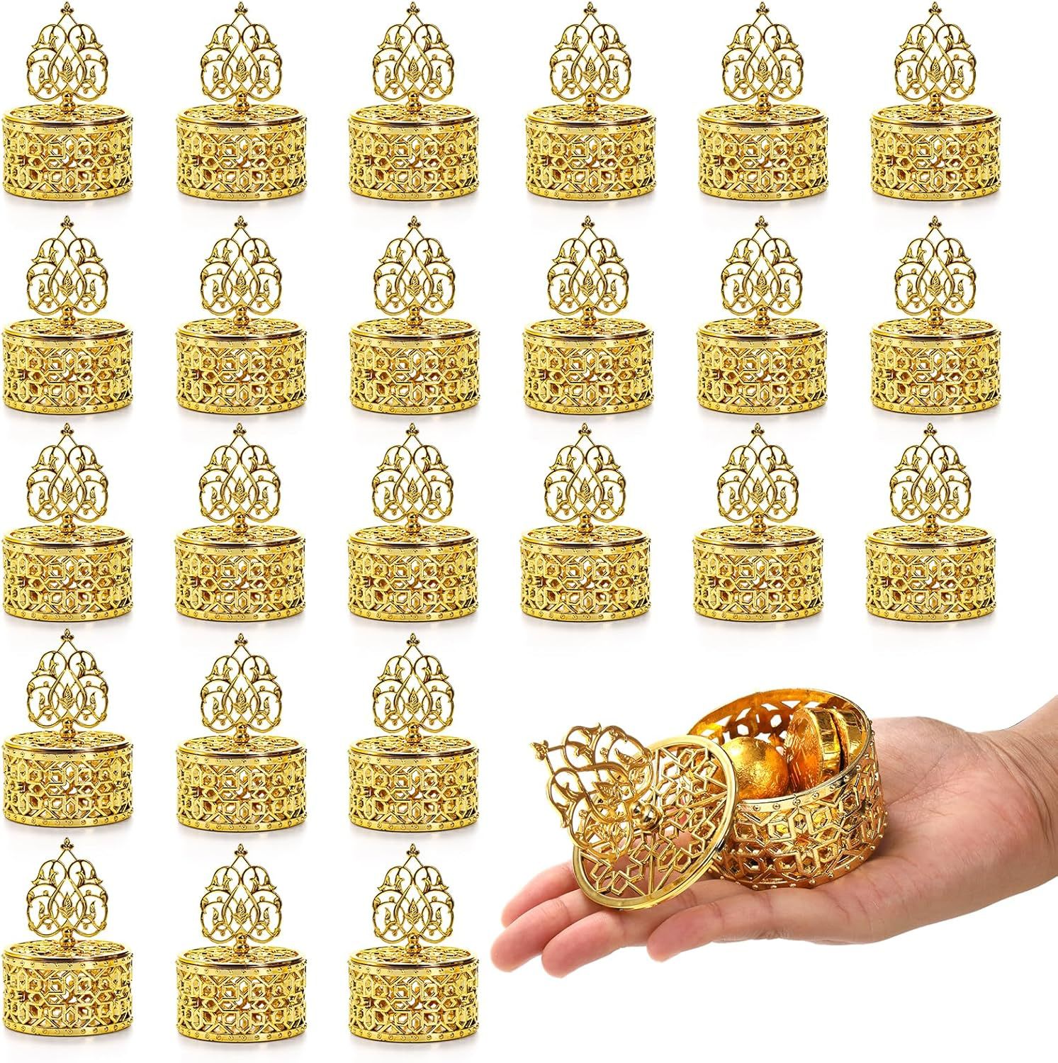 电镀金色糖果盒圣诞节婚礼派对喜糖盒巧克力包装盒圆形镂空塑料盒