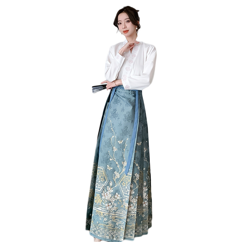 Back to the Han and Tang Dynasties Flower Banquet Scenery Engagement Wedding Dress Toast Horse-Face Skirt All-Match Straight Collar Cardigan Ming Hanfu