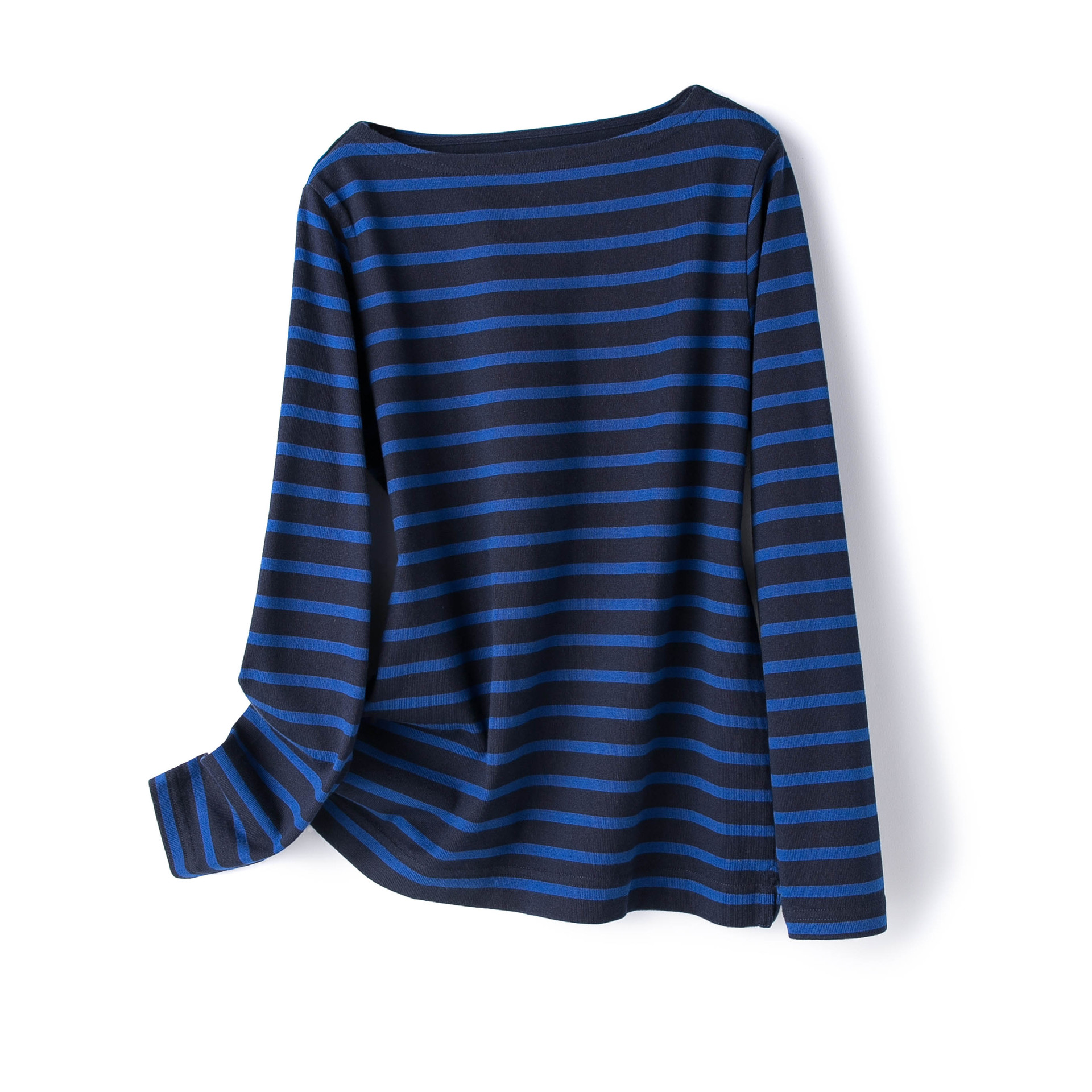 无印订单 外贸日单粗棉线荃棉全条纹一字圆领打底衫t恤女式