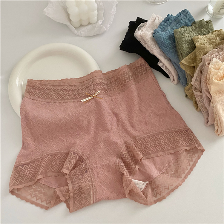 蕾丝平角内裤新款女士纯棉中腰透气日系少女三角裤蝴蝶结防夹臀