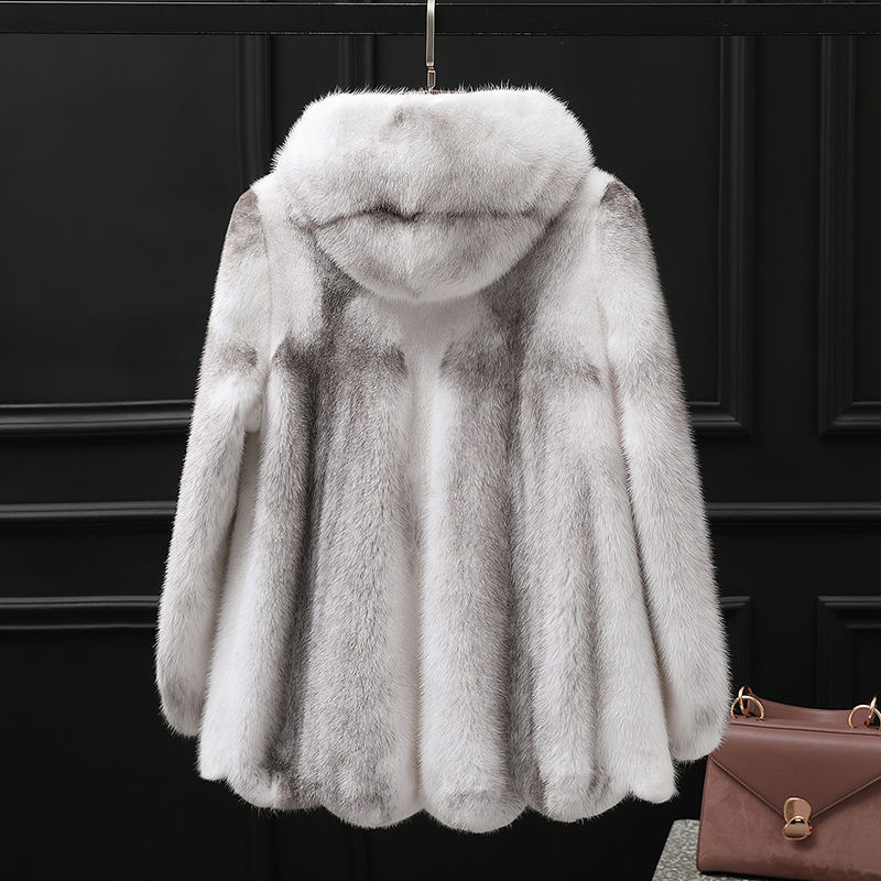 水貂皮大衣女十字貂整貂皮外套短款貂毛冬季新款带连帽洋气