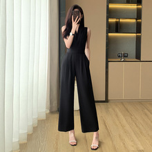 夏季韩版气质设计感西装绑带连体裤女垂感高腰显瘦无袖连衣裤套装
