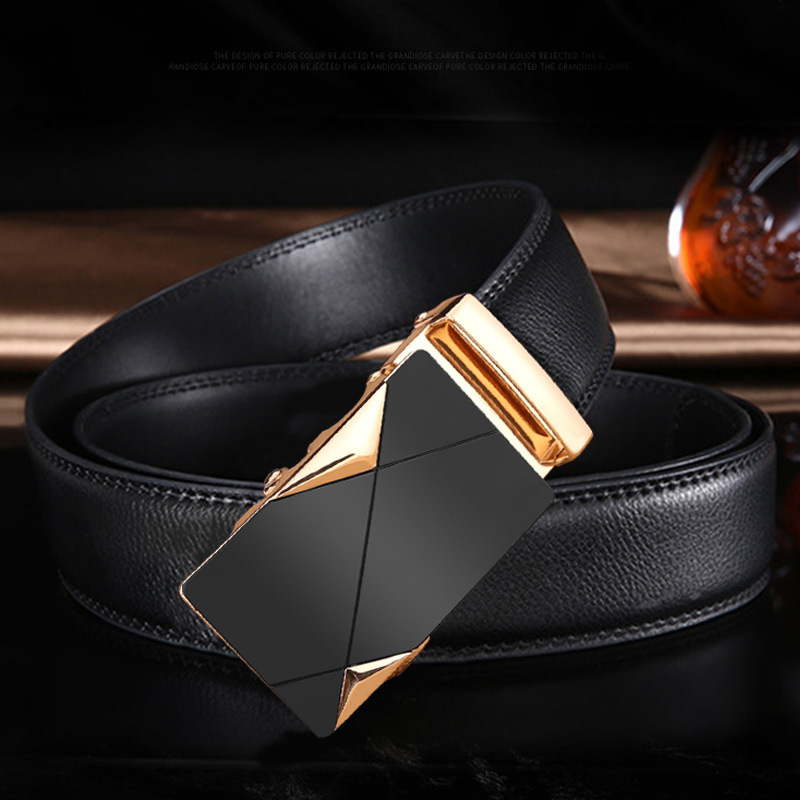 Men's Leather Belt Automatic Buckle Business Two-Layer Cowhide Leather Belt Men's Casual All-Matching Men's Pant Belt Men's Fashion