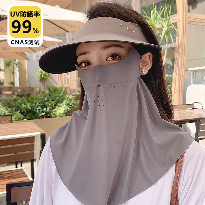 新款无痕冰丝大面罩防晒口罩女夏长款护颈防紫外线透气骑行遮阳