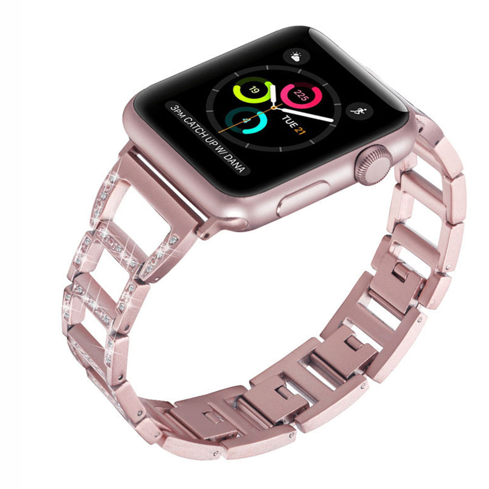适用苹果iwatch 7日字形镶钻金属表带apple watch76543se链式腕带