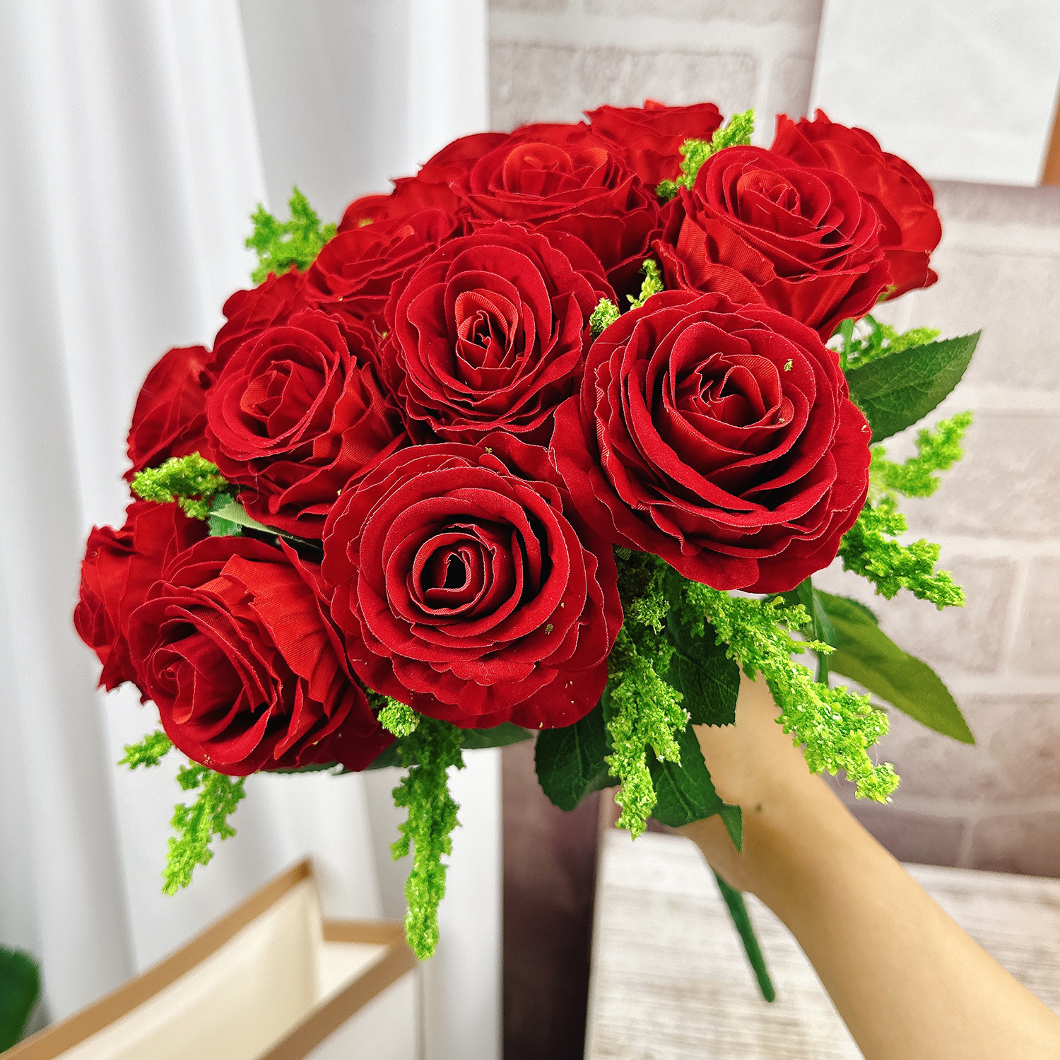 仿真花手捧花绒布玫瑰花束婚庆婚礼拍照新娘手拿假花家居装饰绢花