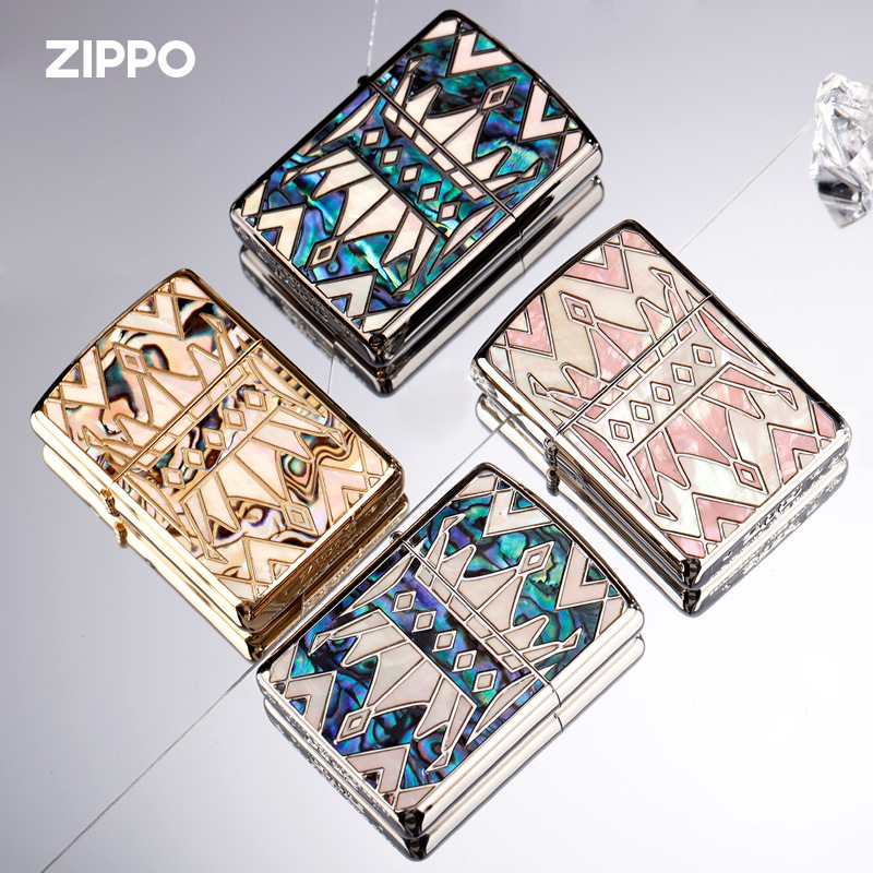 zippo打火机 一往情深 彩贝镶嵌 盔甲镜面 zippo防风打火机