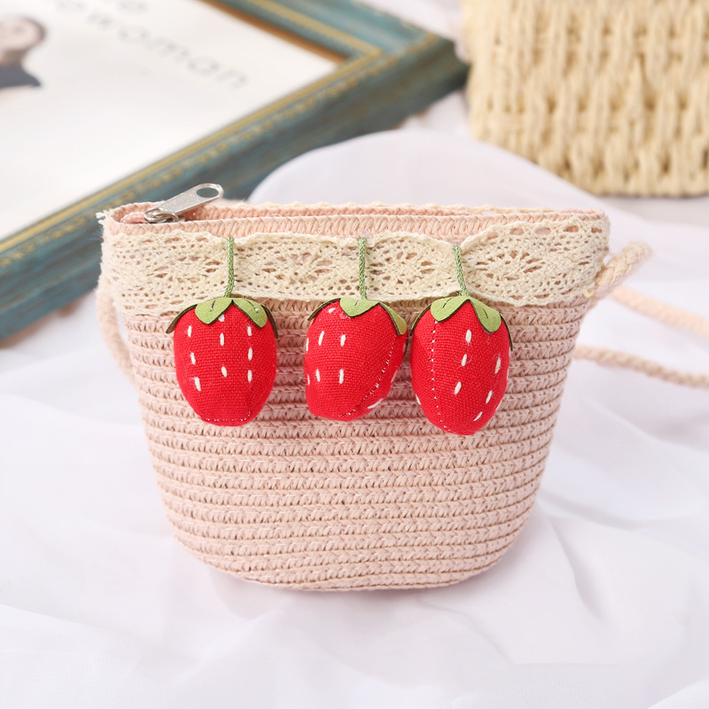 Summer Little Girl Travel Bag Cute Children's Crossbody Shell Lace Woven Straw Bag Mini Seaside Vacation