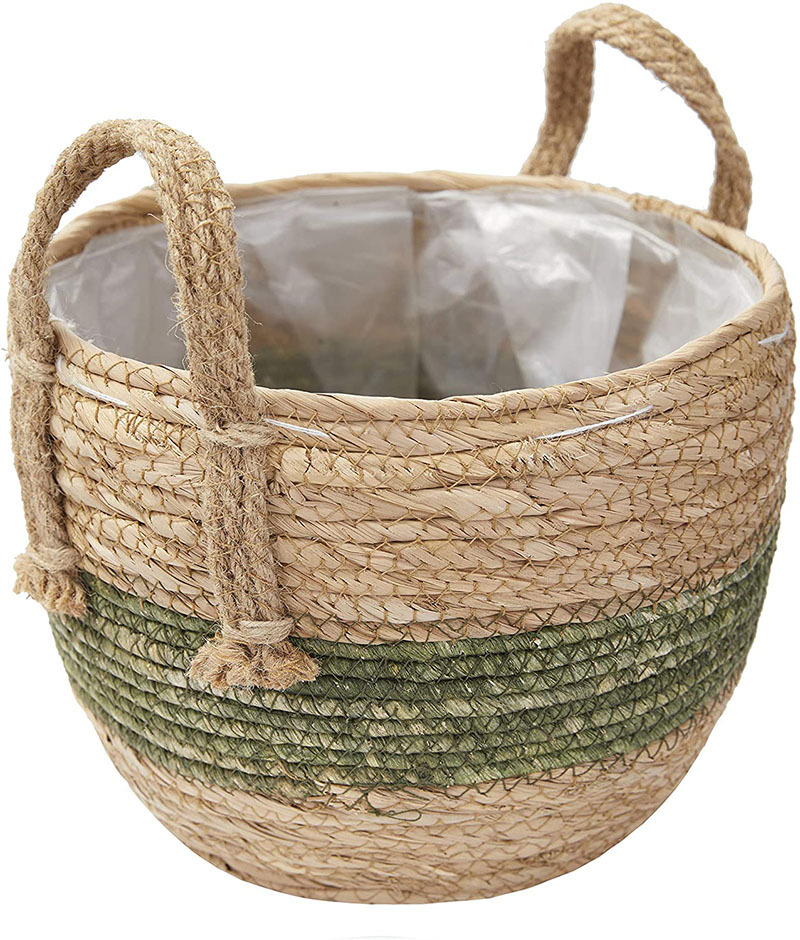 草编编织花盆特大植物篮子花盆套纯手工蒲草海草麻绳手柄现货批发