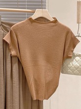 2898高级感棕色短袖漂亮T恤女夏季新款别致独特小个子休闲上衣