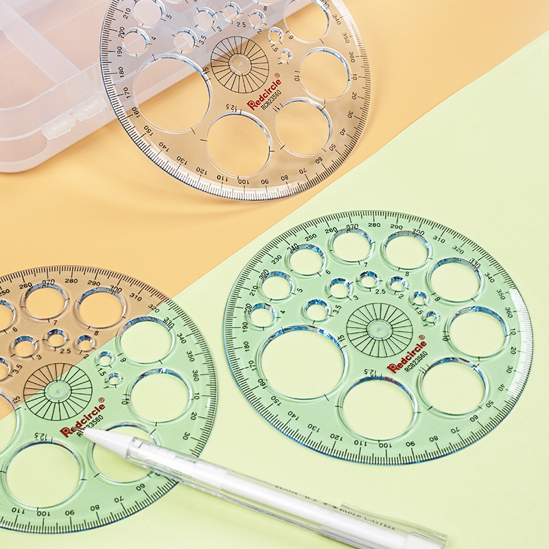 国产红环全圆仪画圆模板360度量角器绘图设计九宫格模板多用尺格