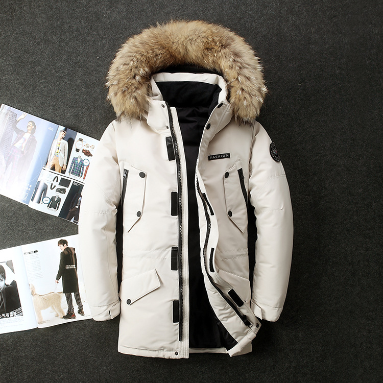 cross-border new down jacket men‘s mid-length men‘s winter white duck down thickened coat fur collar household foreign trade winter fashion