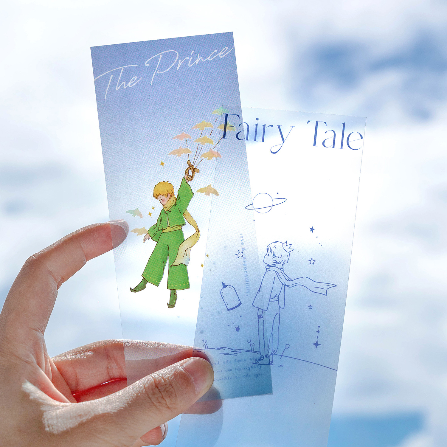 陌墨 王子与玫瑰系列pet半透明书签文艺浪漫童话透明防水阅读卡片