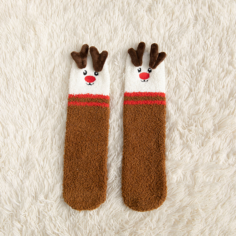 Christmas Socks Autumn and Winter Cartoon Parent-Child Christmas Socks Gift Box Coral Velvet Socks Fleece-Lined Warm Mid-Calf Floor Socks
