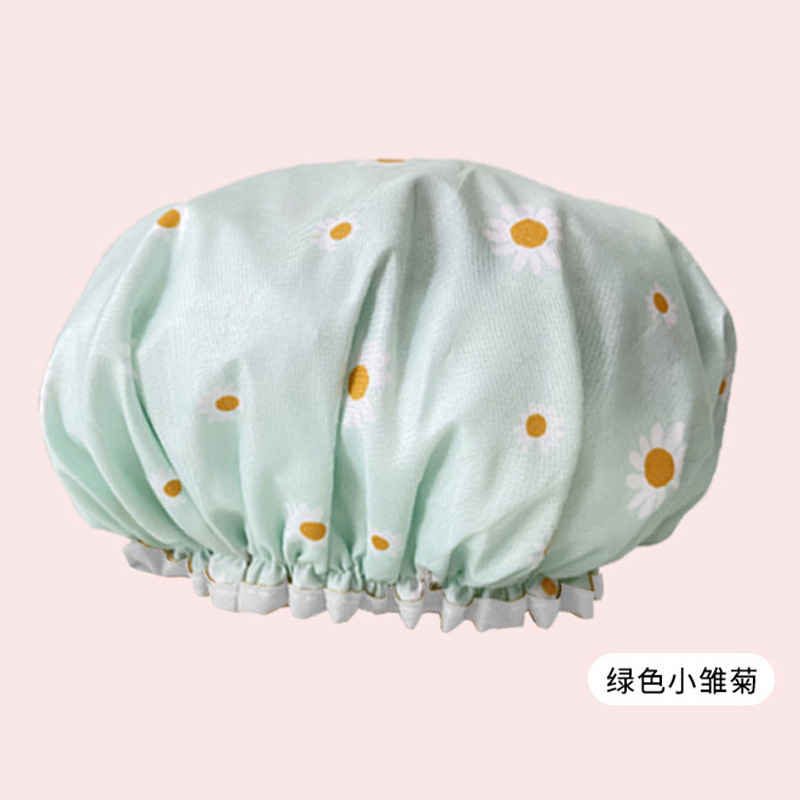 Double-Layer Waterproof Shower Cap Women's Printed Toupee Cartoon Cute Bath Hair Mask Shower Cap Fashion Double-Layer Shower Cap