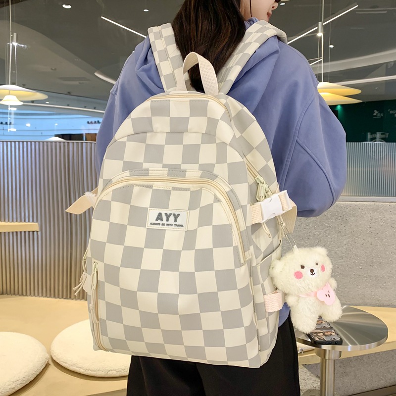 Schoolbag Girl Student Junior High School Student 2022 New Ins Style Cute Plaid Elementary School Studebt Backpack Tide