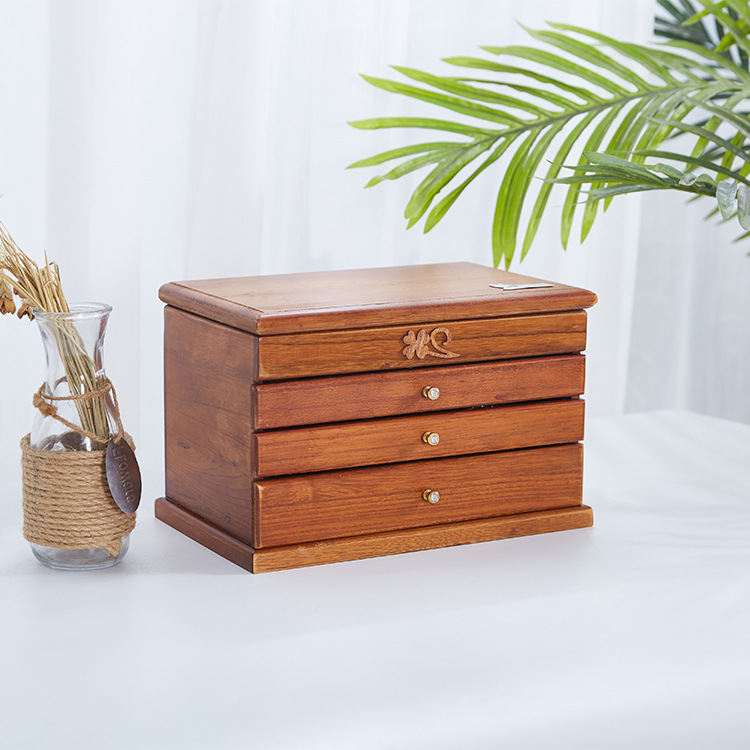 Solid Wood Jewelry Storage Box Ornament Desktop Ring Box Multilayer Jewelry Storage Wooden Box Solid Wood Specification Wooden Box