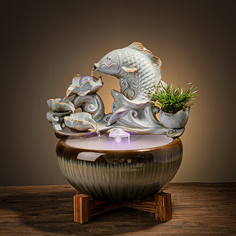 流水生财喷泉摆件风水轮招财客厅室内转运球旺财水景鱼缸开业礼品