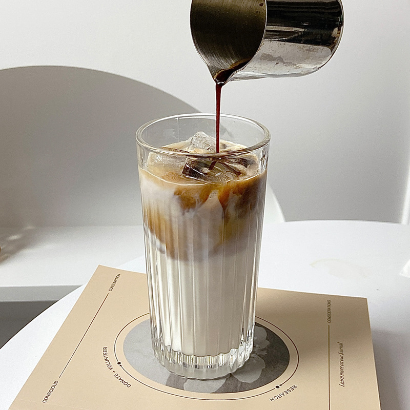 Thermal Transfer Vertical Pattern Glass Ins Style Cafe American Latte Iced Coffee Cup Cold Extraction Mocha Cup