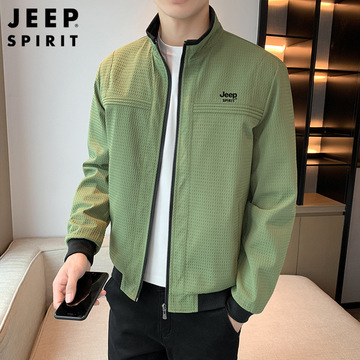 jeep spirit新款男士弹力薄夹克棒球领宽松大码青年休闲夹克外套