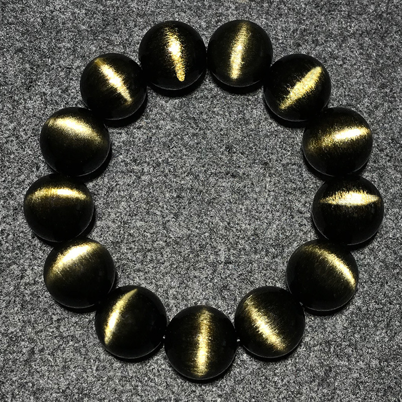 天然猫眼金曜石手链双金眼男士女猫眼石手串本命年貔貅黑耀石水晶