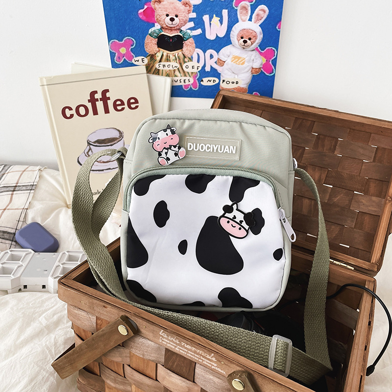 2021 New Japanese Ins Preppy Style Simple Cute Contrast Color Cow Polka Dot Soft Girl Student Small Bags Female