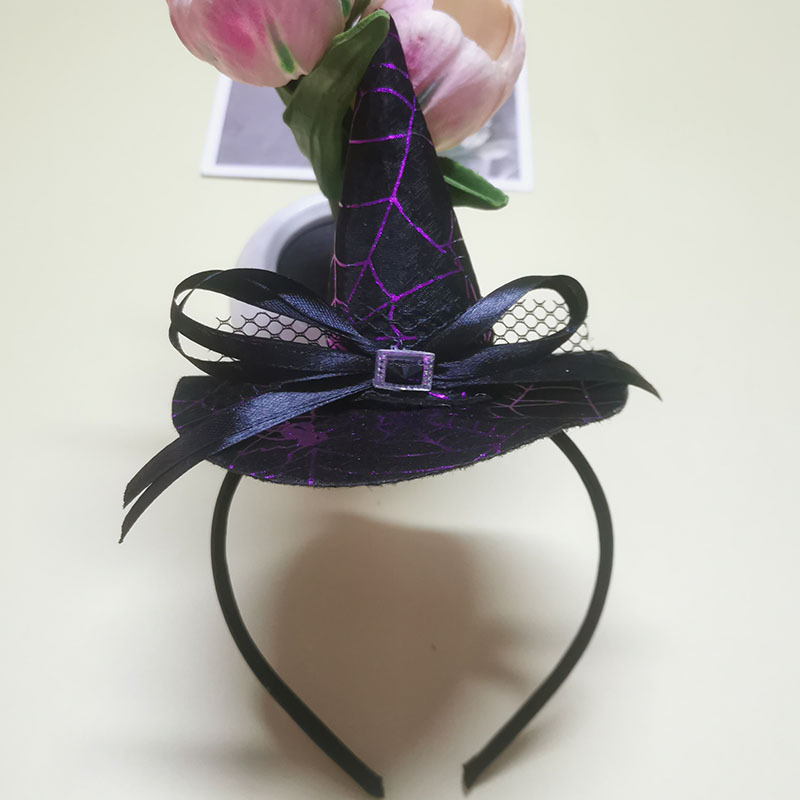 Halloween Witch Hat Headband Decoration Ball Hair Accessories Witch Pointed Hat Head Buckle Bow Lace Headband