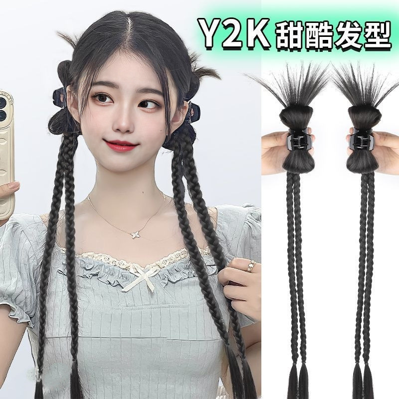 半扎鸡毛毽子头慵懒风高炉顶鸡毛抓夹麻花辫新款辣妹