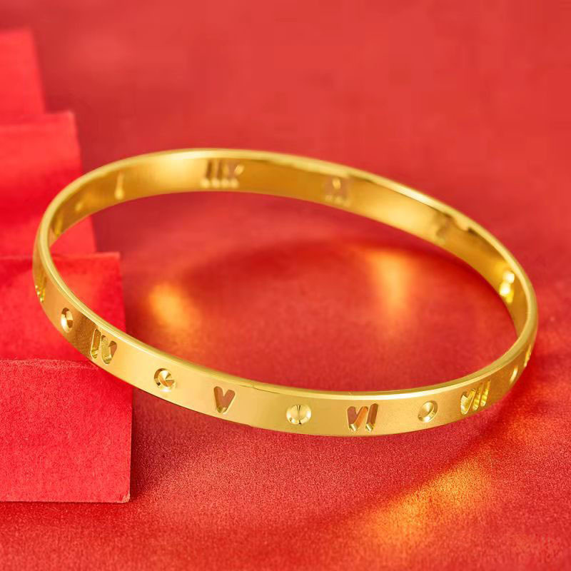 万足金9999黄金手镯520手镯love手镯罗马数字手镯水贝黄金批发