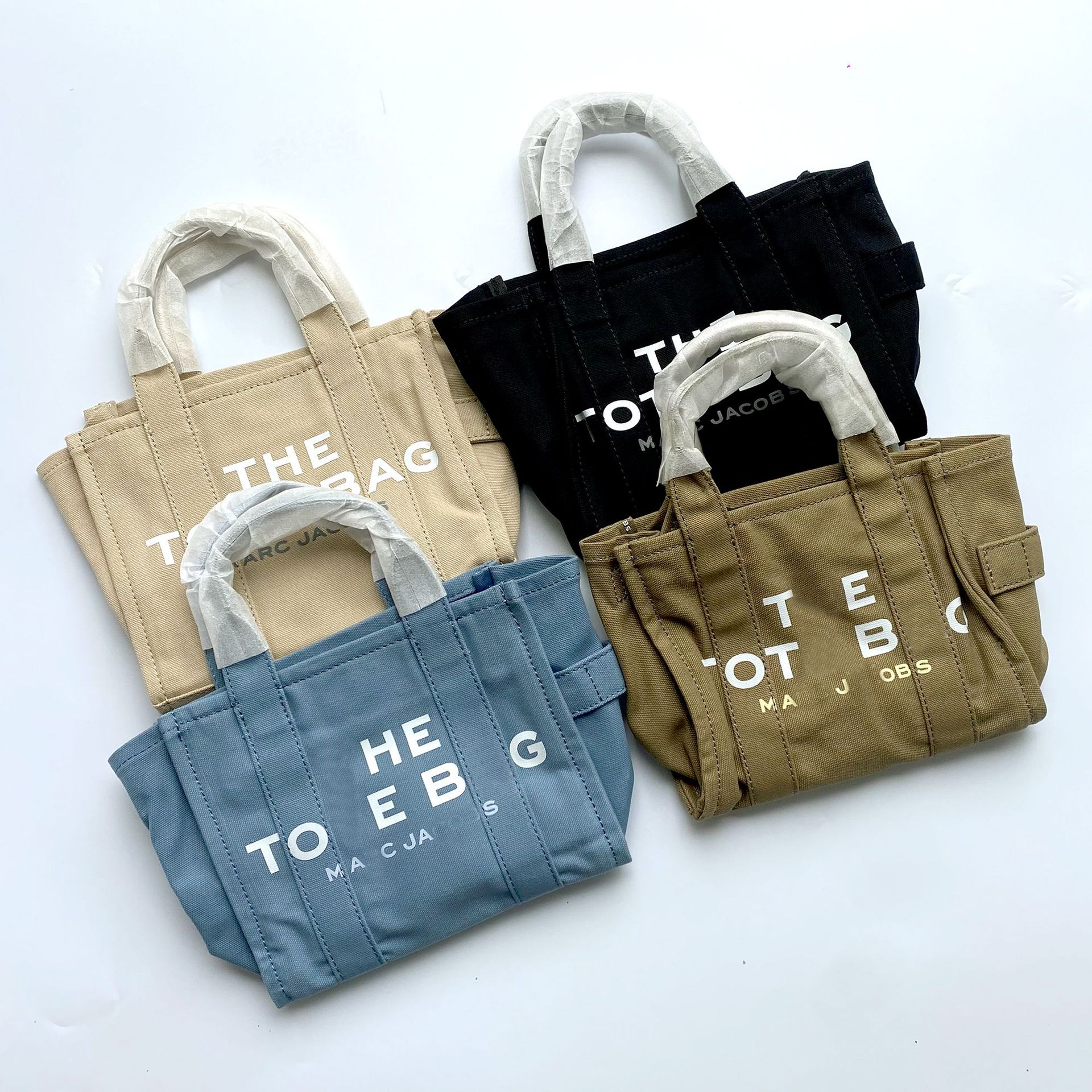 m@j纯色字母帆布托特包男女单肩手提挎包四色