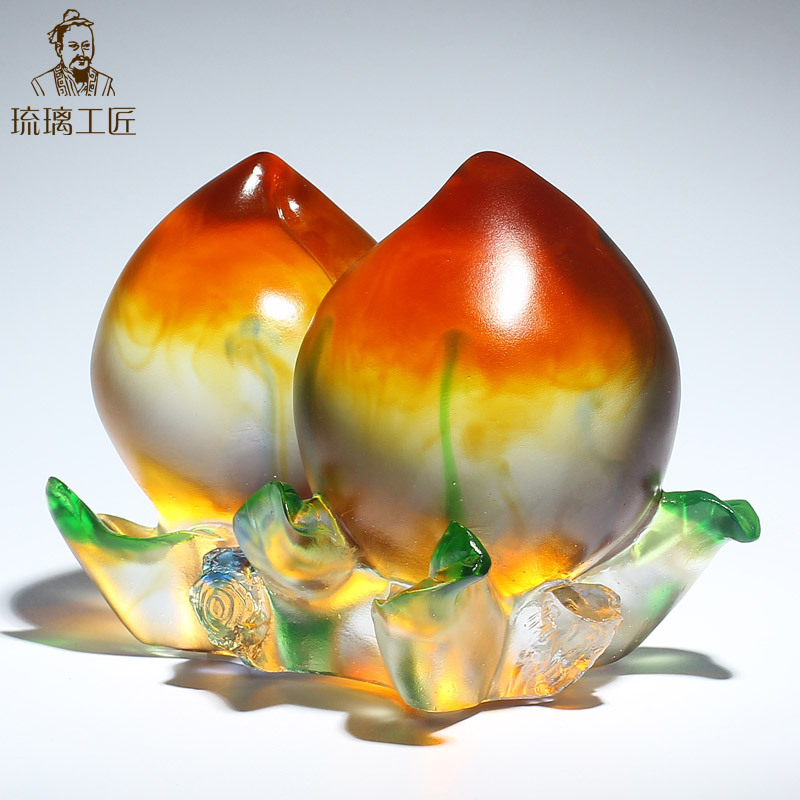 琉璃工艺品福寿桃子摆件老人生日礼物祝寿客厅个性大气创意中国风