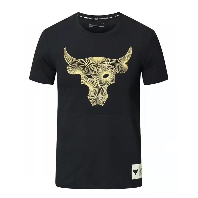 夏季牛头印花运动短袖男士ua跑步训练速干透气宽松百搭休闲t恤潮