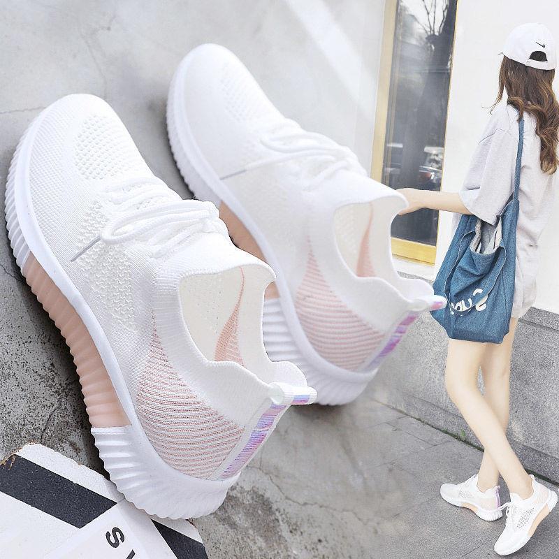 2023 Spring White Women's Shoes New Breathable Sports Mesh Shoes All-Matching Hollow Flying Woven Shoes One Piece Dropshipping