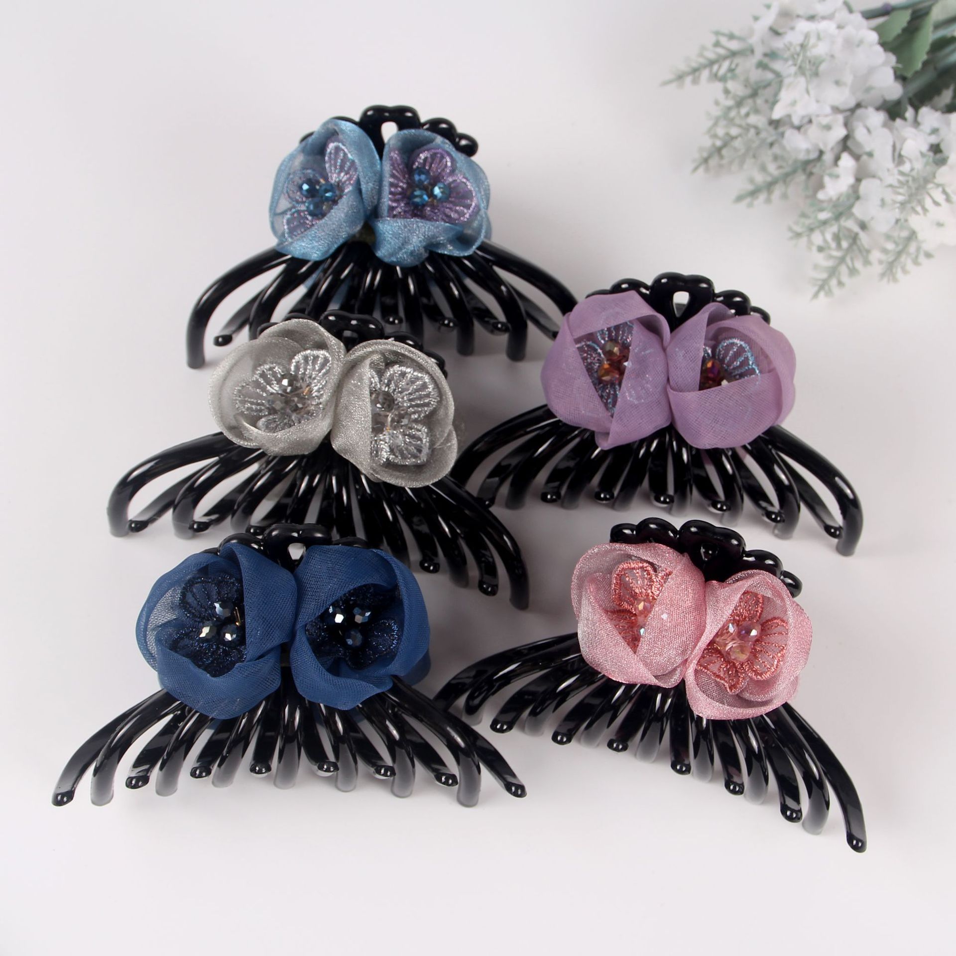 发夹大号娟纱抓夹花朵发抓盘发气质优雅淑女清晰发饰布艺头夹抓卡