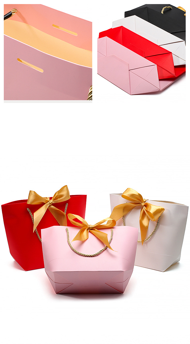 元宝礼品袋 卡纸手提袋 金色丝带手提袋 现货可印logo